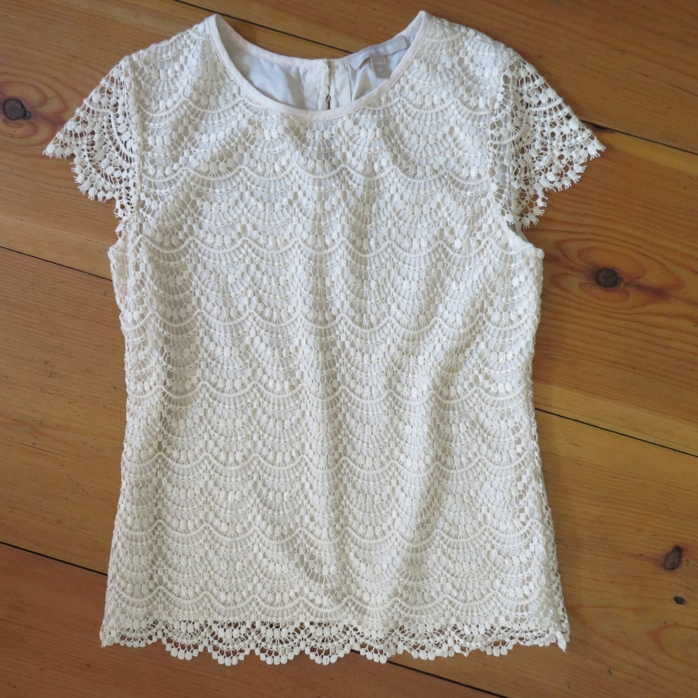 Pearl Ivory Lace Overlay Cap Sleeve Blouse